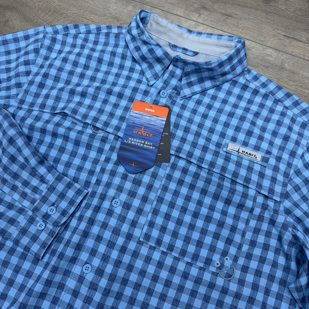 NWT Habit Harbor Bay L/S River Shirt Blue Plaid Men's Sz XL Breatheable Vent